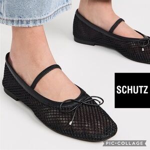 SCHUTZ Black Mesh Flats with Strap